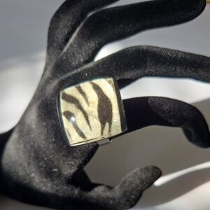 Zebra Print Square Ring- Vintage
